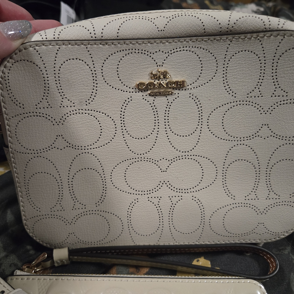 Coach Beige Small Camera Bag with Signature Pattern
